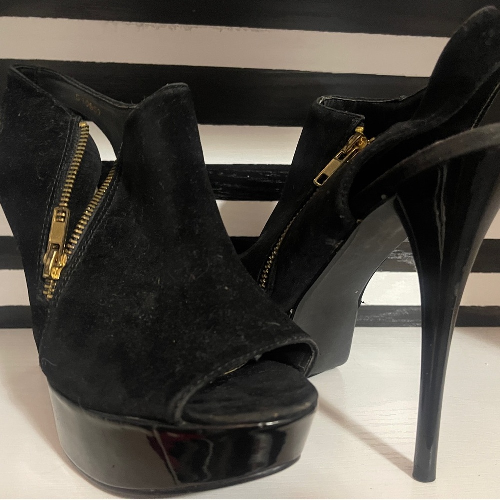 Charlotte Russe Black Peep-Toe Heeled Boots 5.5 inches size 8
